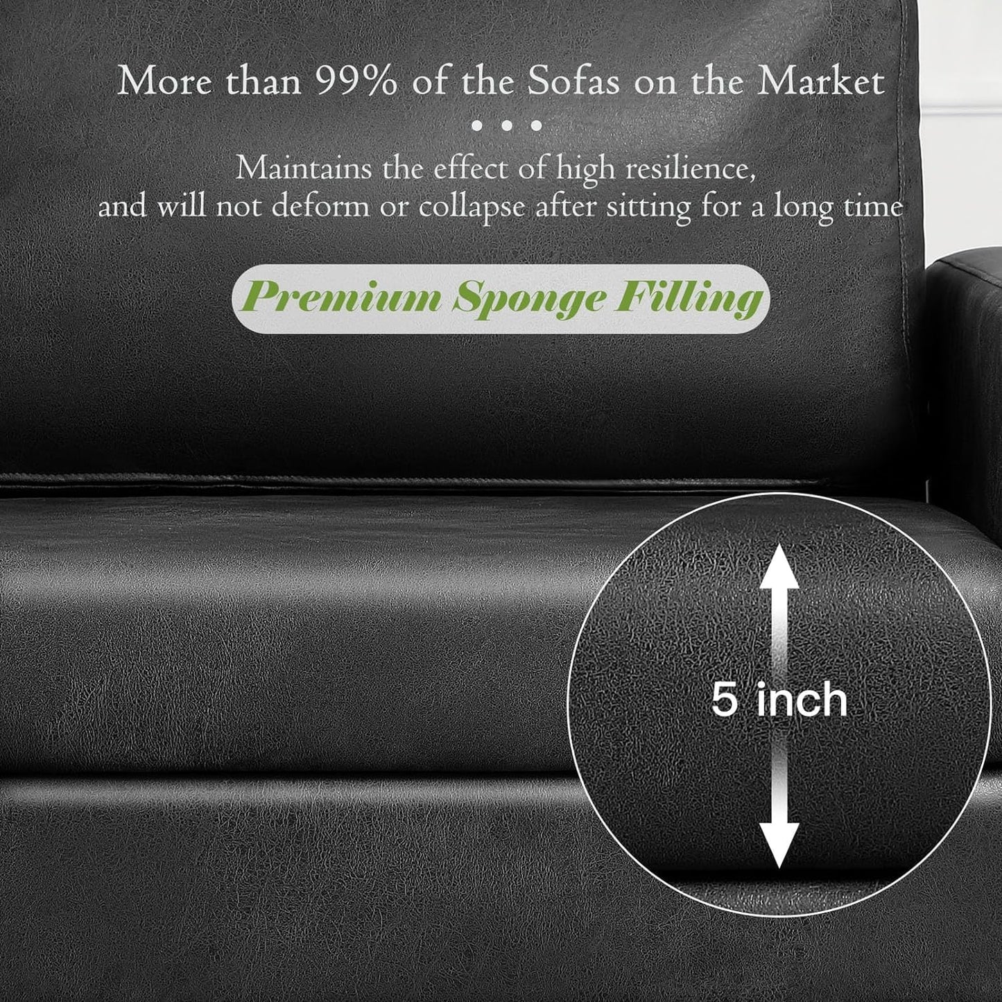 YODOLLA 79 Inch Sofa Couch for Living Room, Faux Leather, Black