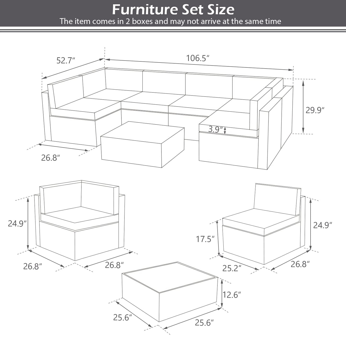 YODOLLA 7 Piece Outdoor Patio Furniture Set, Grey & Navy