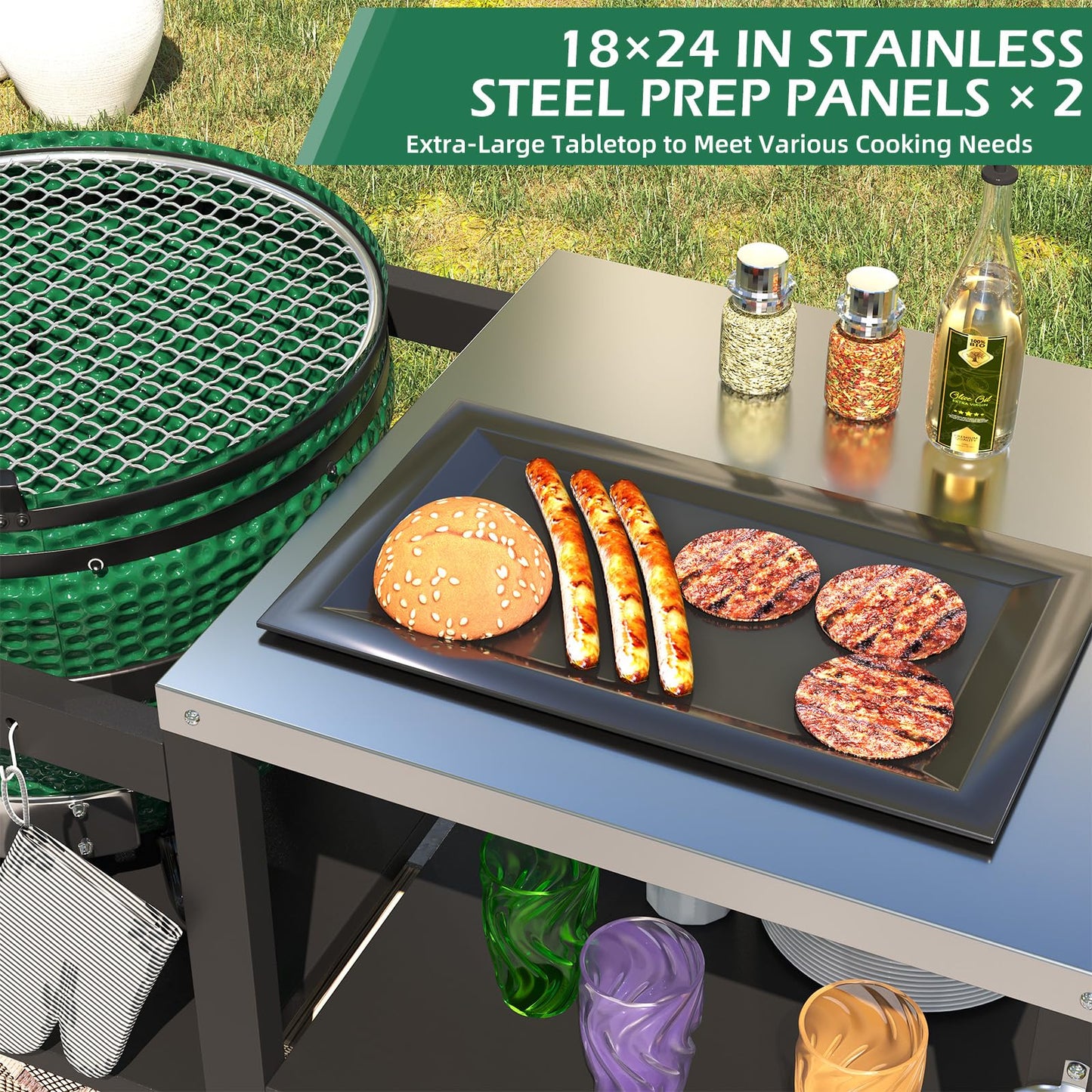 YODOLLA 69.7" Outdoor Grill Table Stainless Steel Grill Cart
