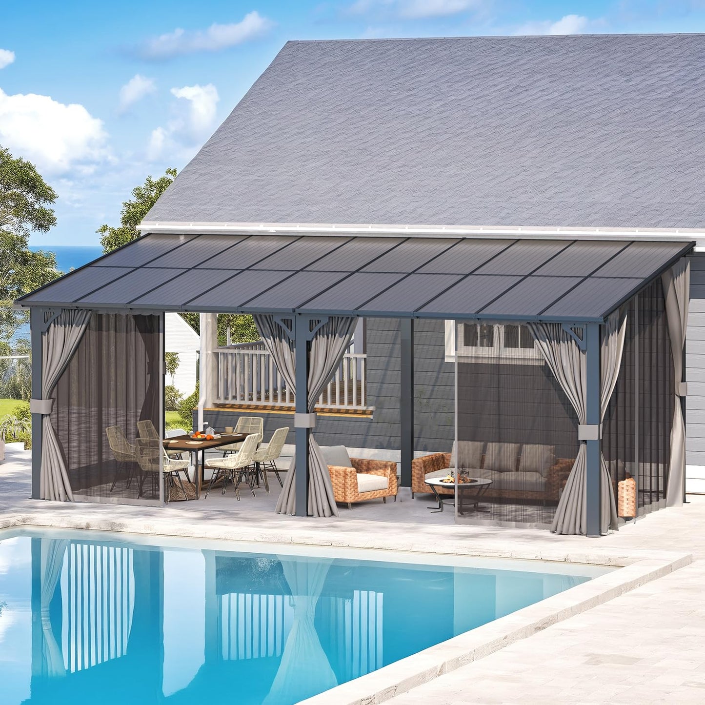 YODOLLA 20' x 8' Outdoor Gazebo Pergola with Curtains and Netting