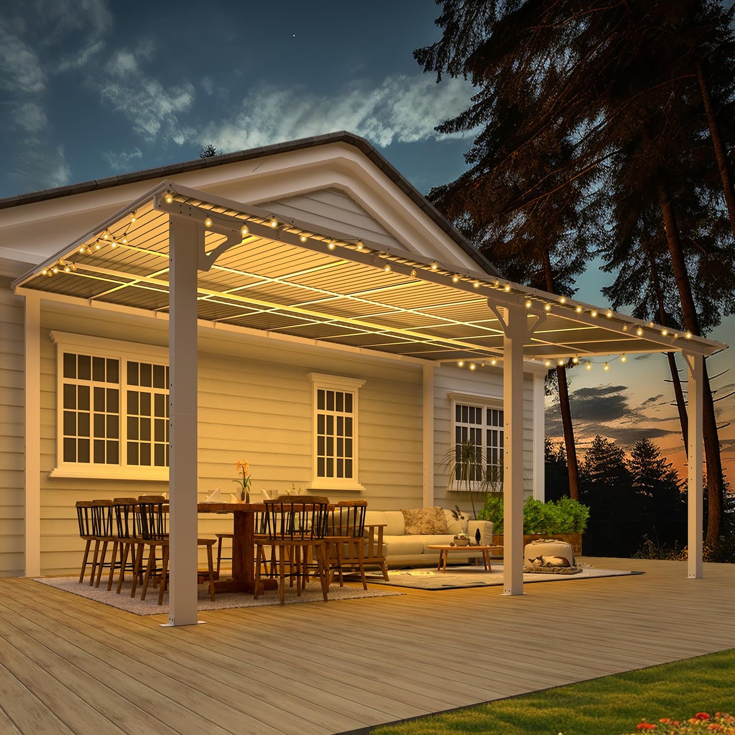 YODOLLA 16'x12' Wall Mounted Gazebos Pergola, White