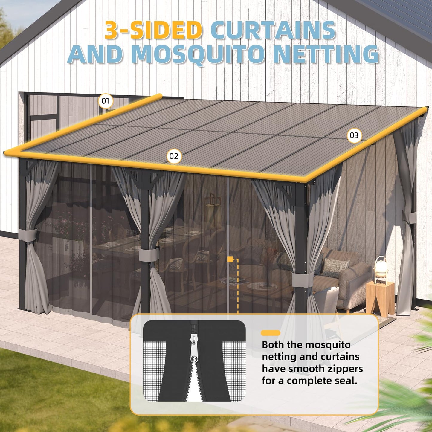 YODOLLA 20' x 8' Outdoor Gazebo Pergola with Curtains and Netting
