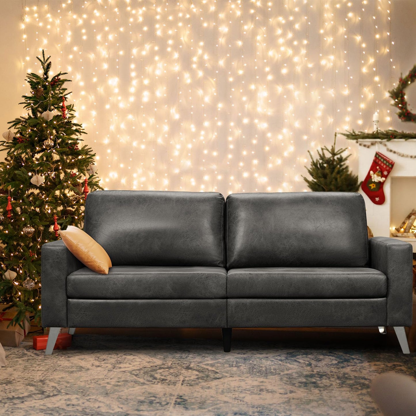YODOLLA 79 Inch Sofa Couch for Living Room, Faux Leather, Gray