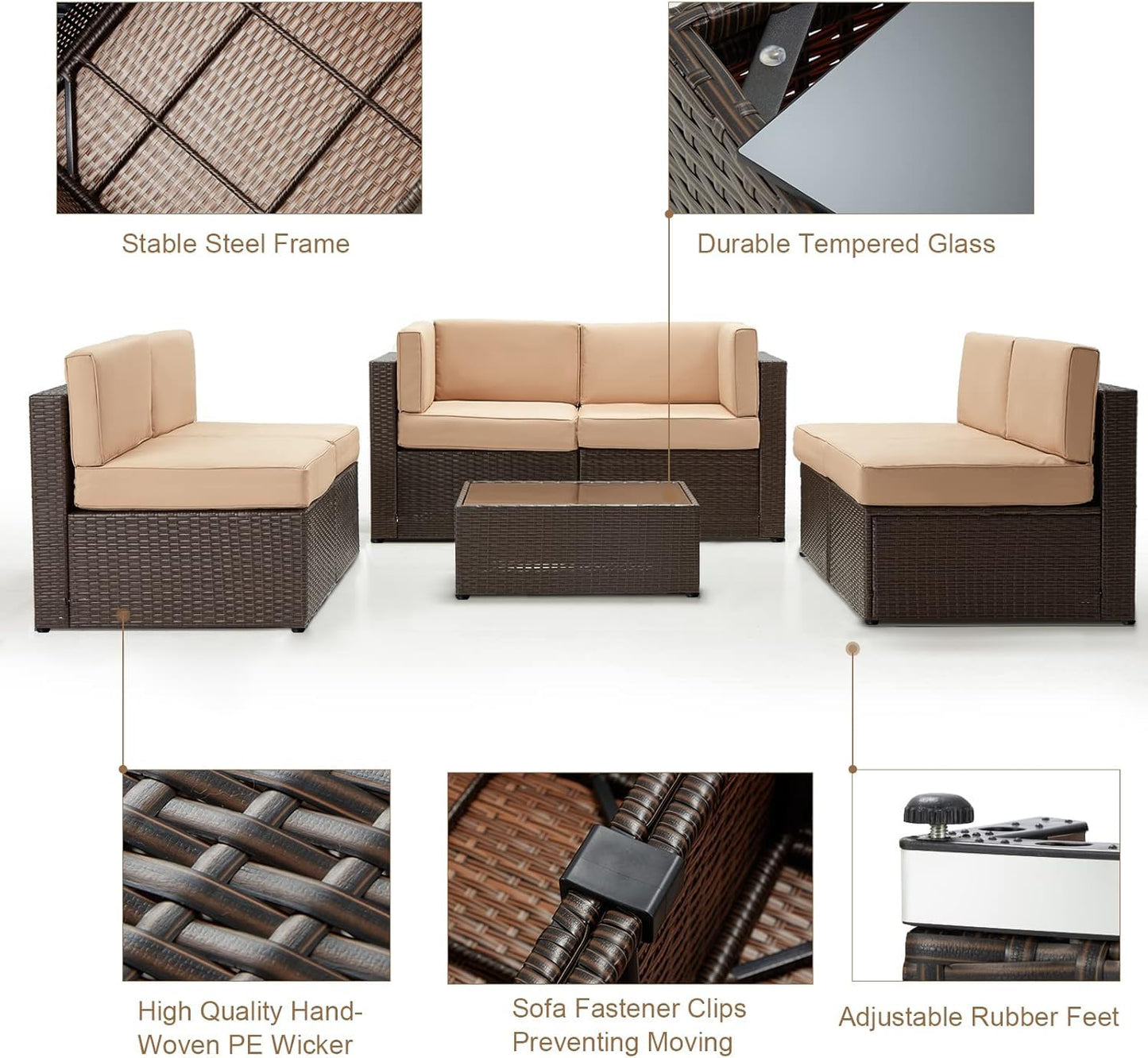 YODOLLA 7 PCS Patio Funriture Set with Coffee Table (7 pcs/with Cover)