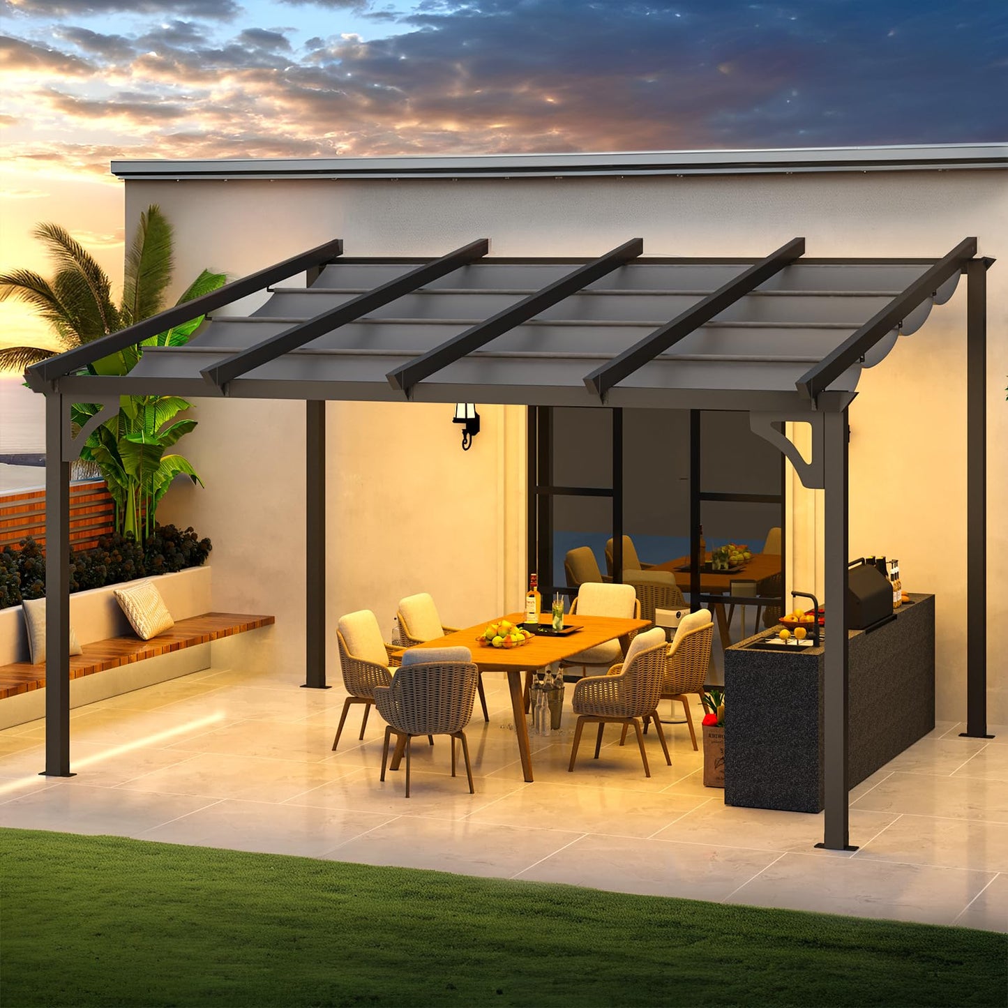 YODOLLA 14' x 10' Gazebo for Patio, Retractable Pergola with Adjustable Sun Shade Canopy Roof