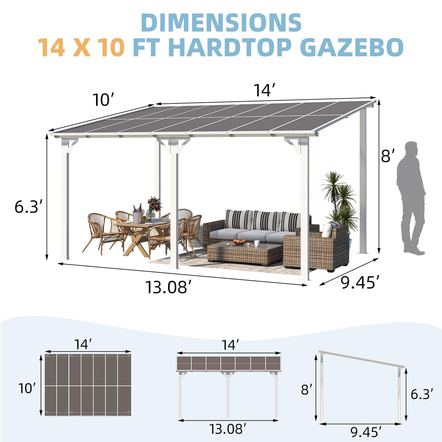 YODOLLA White 10x14 Lean to Gazebo