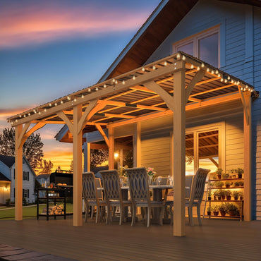 YODOLLA 12' x 10' Outdoor Wood Ceder Gazebo Lean to Hardtop Pergolas