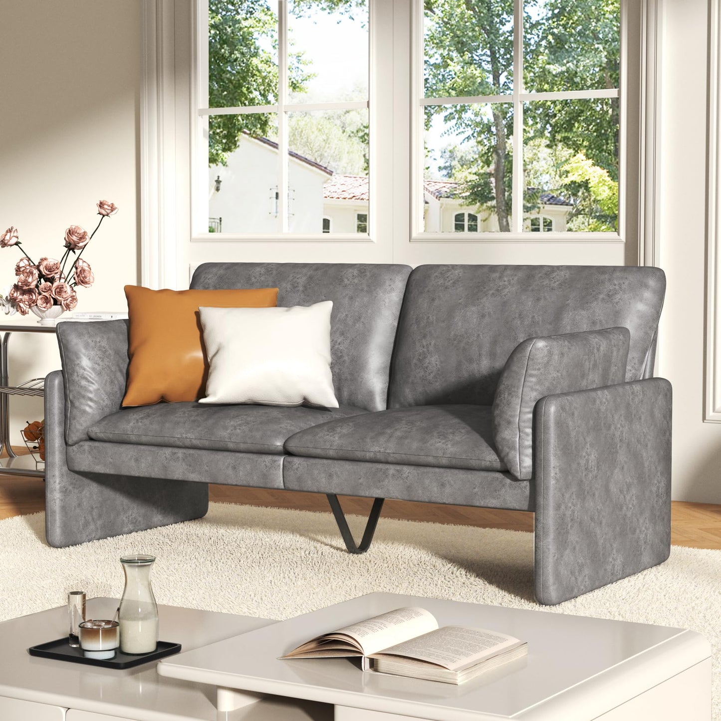 YODOLLA 68'' Modern Love Seat Sofa Couches, Faux Leather Gray