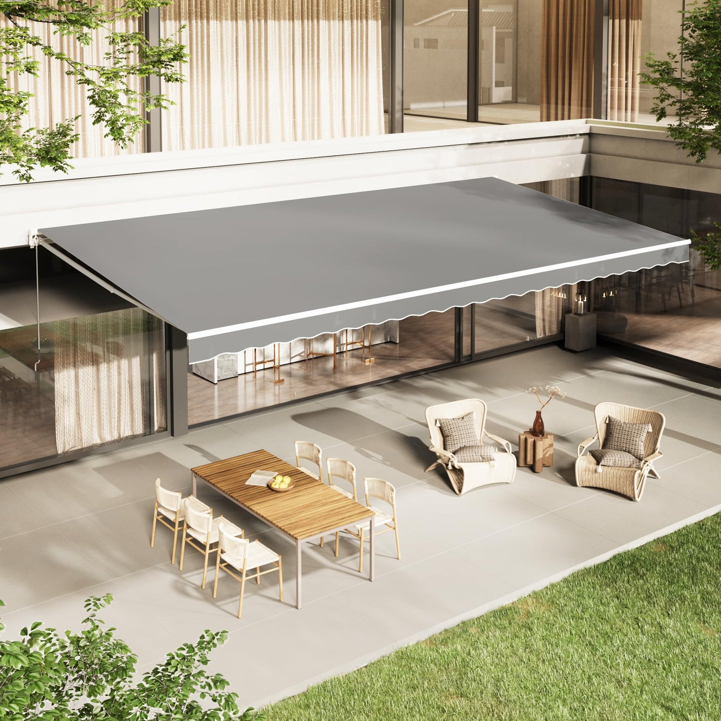YODOLLA 12'×10' Manual Retractable Awning Sun Shade Patio Awning Cover