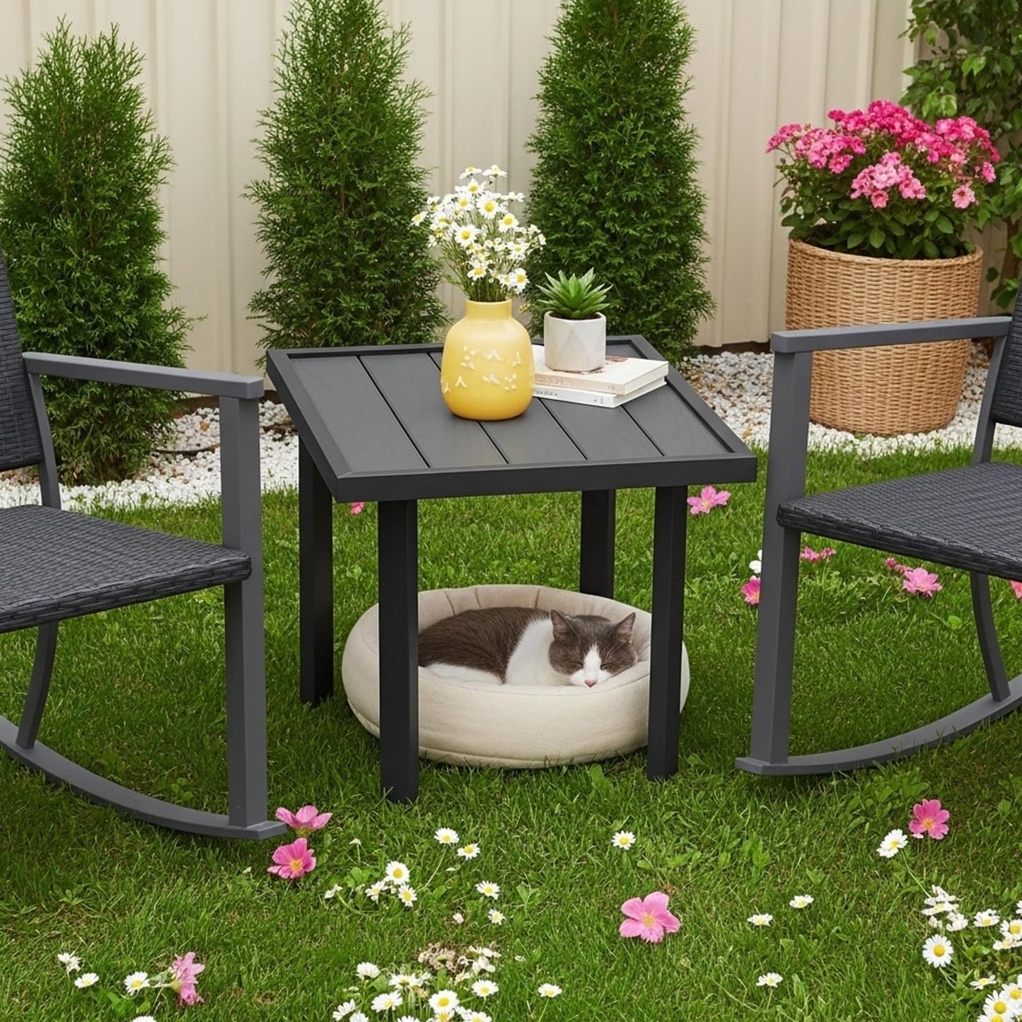 YODOLLA Square Outdoor Side Table Pool End Table, Metal Easy Maintenance (1pcs)