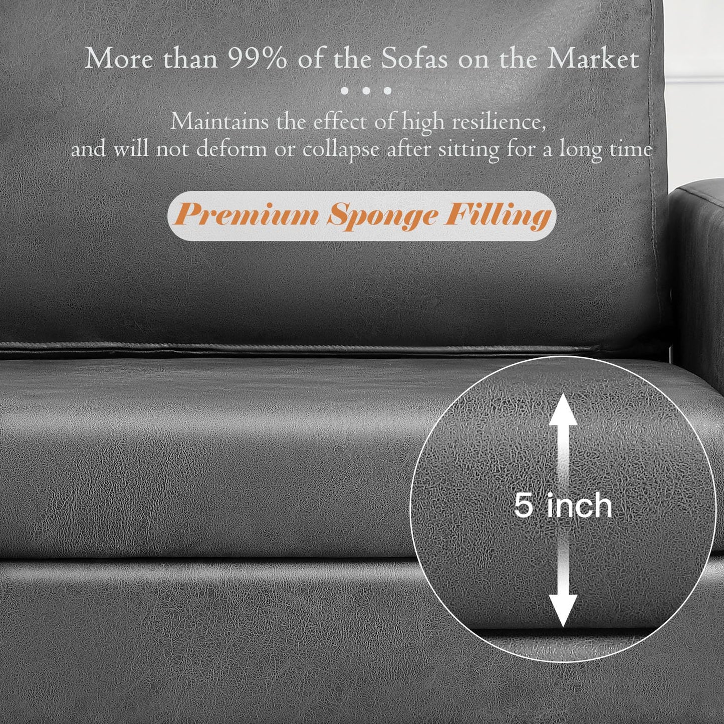 YODOLLA 79 Inch Sofa Couch for Living Room, Faux Leather, Gray
