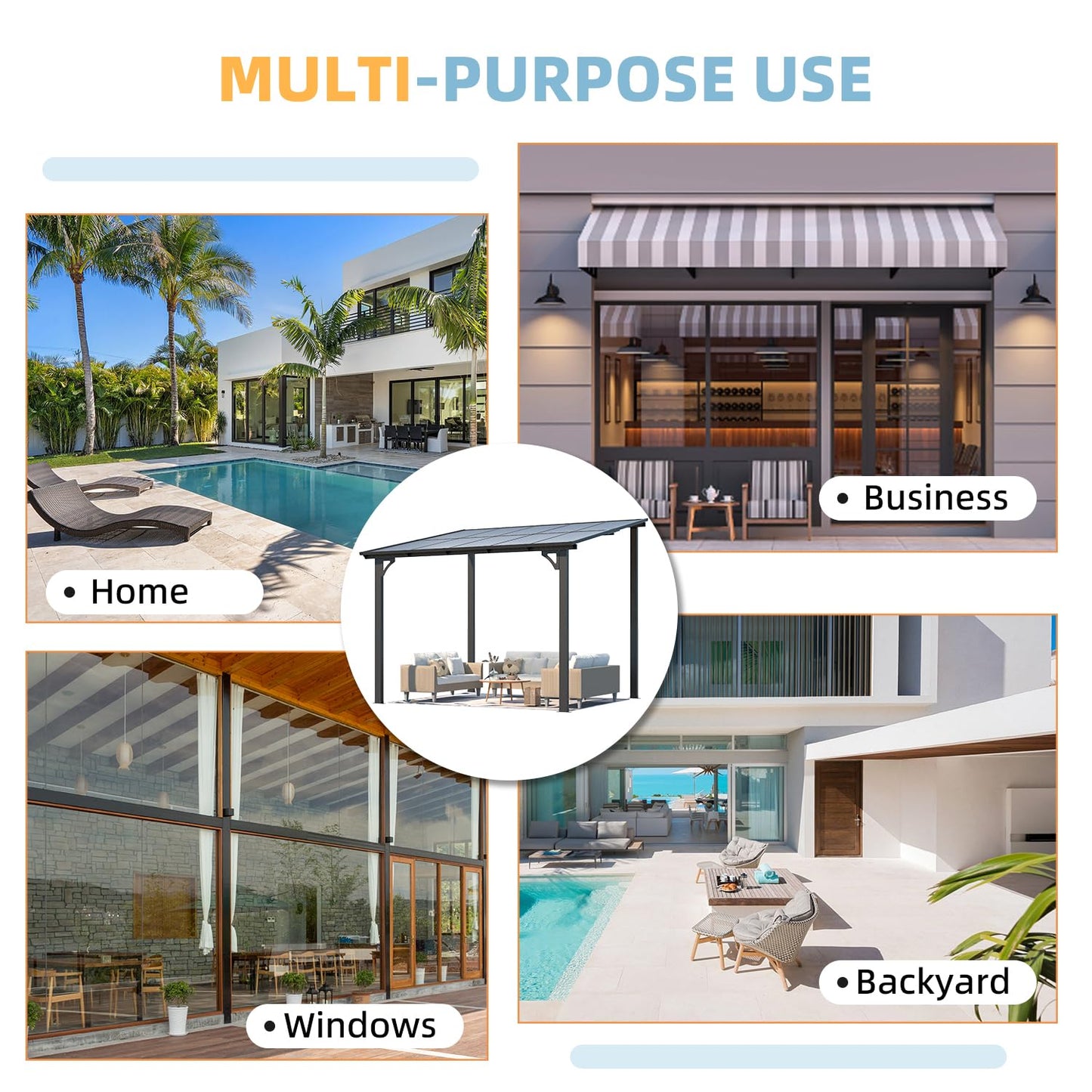 YODOLLA 22' x 8' Wall-Mounted Hard Top Lean-to Gazebo for Patio