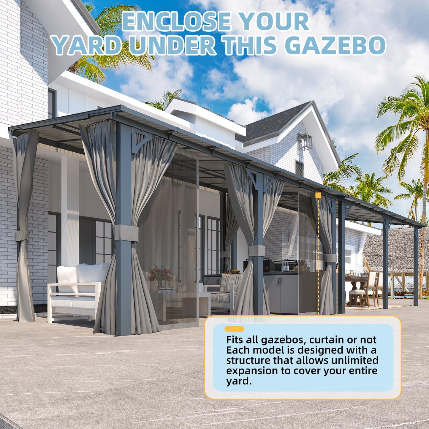 YODOLLA 16' x 12' Gazebo Outdoor Pergola with Curtains and Netting