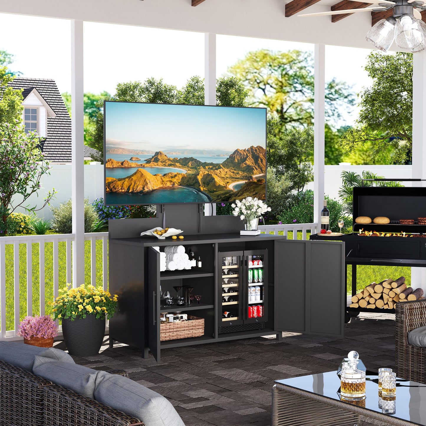 YODOLLA Outdoor Storage Cabinet with TV Mount for 40–85 Inch Tvs