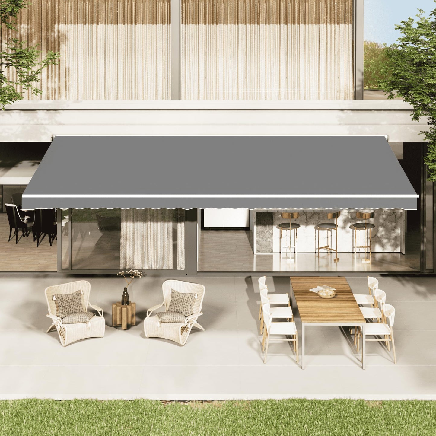 YODOLLA 14'×10' Awning Cover Manual Retractable Awning Sun Shade Patio Awning Cover