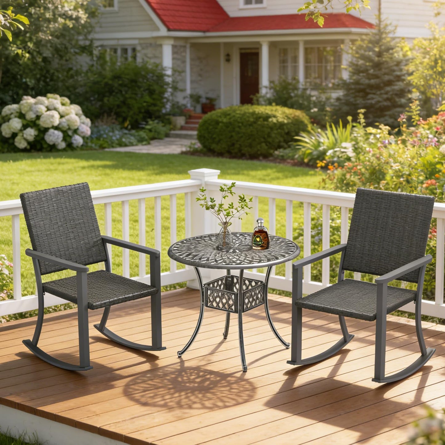 YODOLLA Outdoor Rattan Patio Chairs with Armrests and Metal Frame (4pcs)