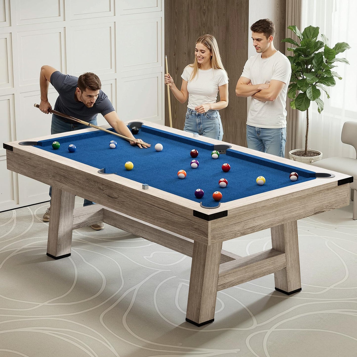 YODOLLA 7FT Pool Table with Wood Finish Billiard Tables with Cue Sticks Balls