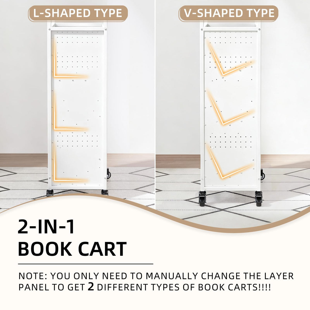 YODOLLA 2-in-1 Book Cart with Wheels Utility Cart 352LBS Library Truck Bookshelf