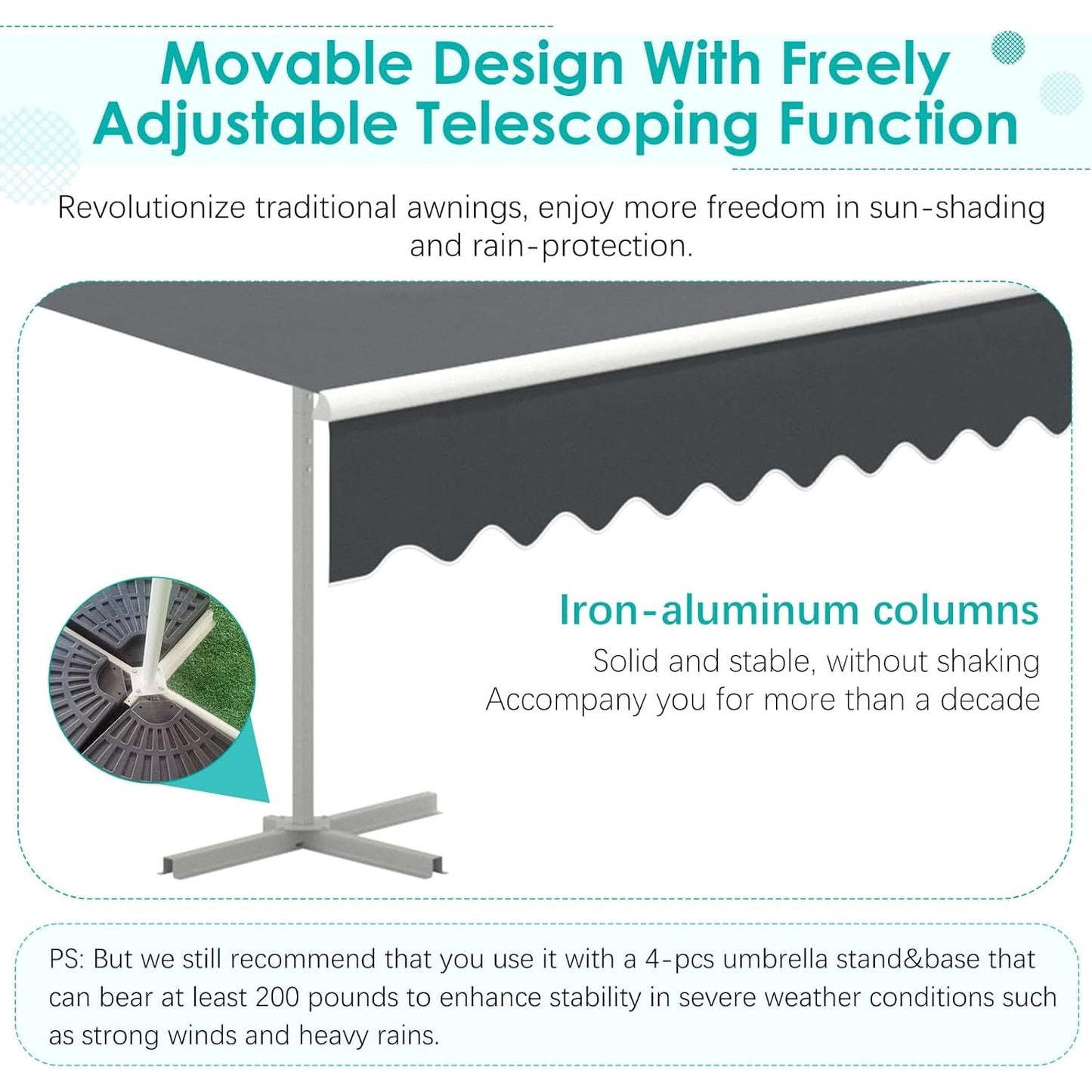 YODOLLA 13'x10' Single Side Free Standing Retractable Awning, Dark Gray