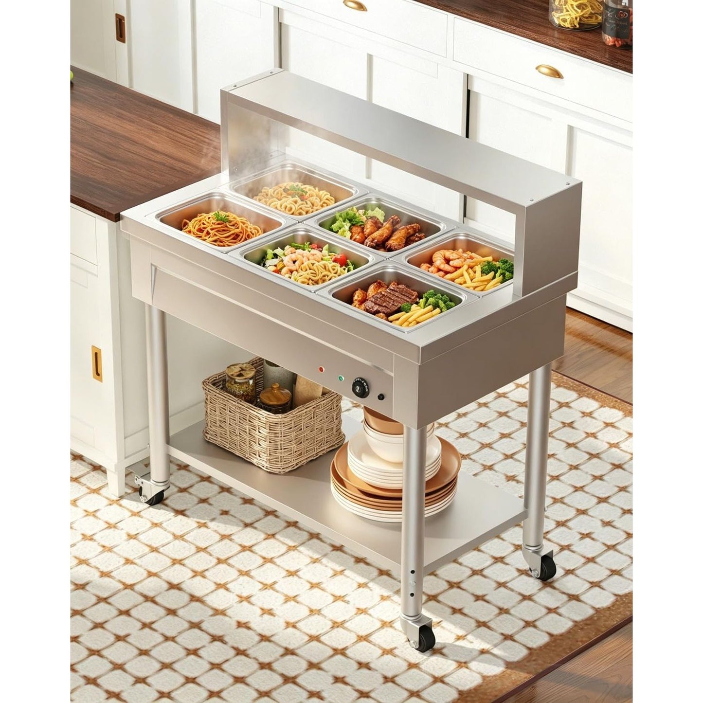 YODOLLA Commercial Food Warmer 1500W Electric Steam Table with 6x10QT Pans
