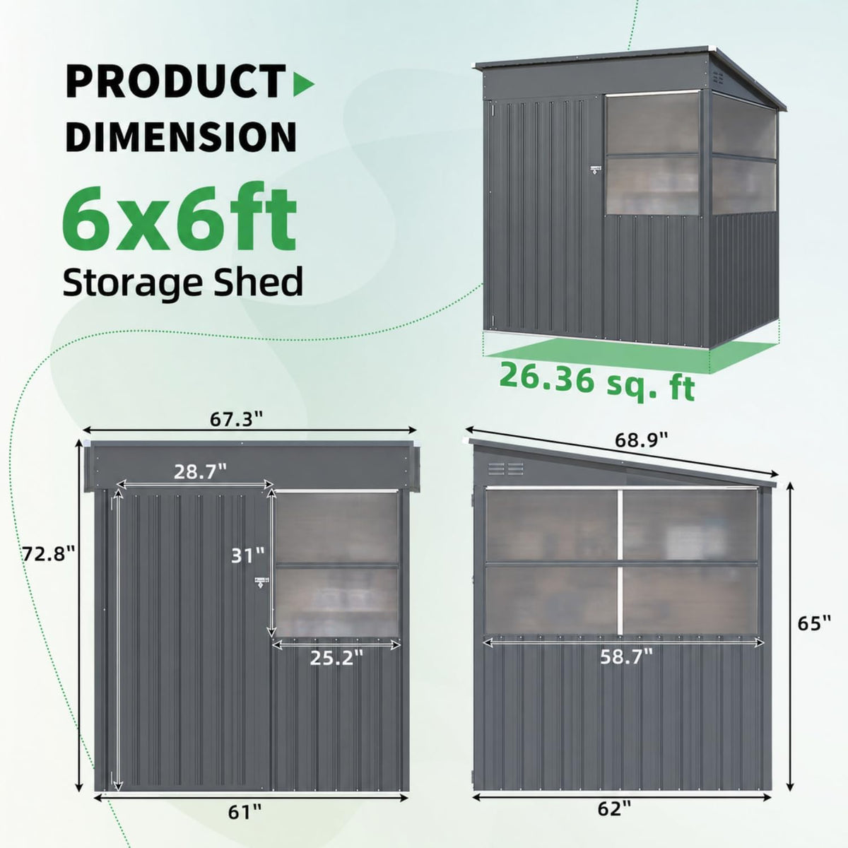 YODOLLA 6x6 Ft Metal Storage Shed with Translucent Panels