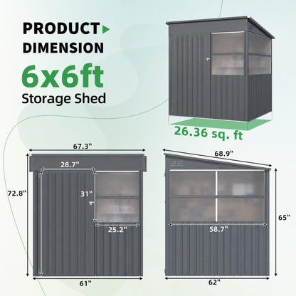 YODOLLA 6x6 Ft Metal Storage Shed with Translucent Panels