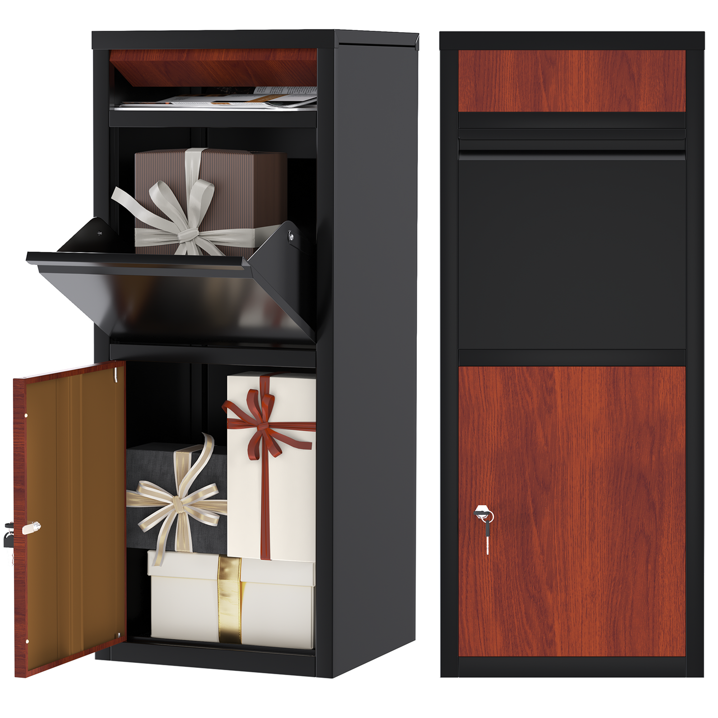 YODOLLA Package Delivery Box for Outside Anti-Theft Parcel Drop Box with Lock, Brown