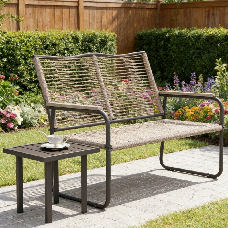 YODOLLA Outdoor Dining Set, Metal Frame Patio 2PCS (Vine Back Bench+Side Table)