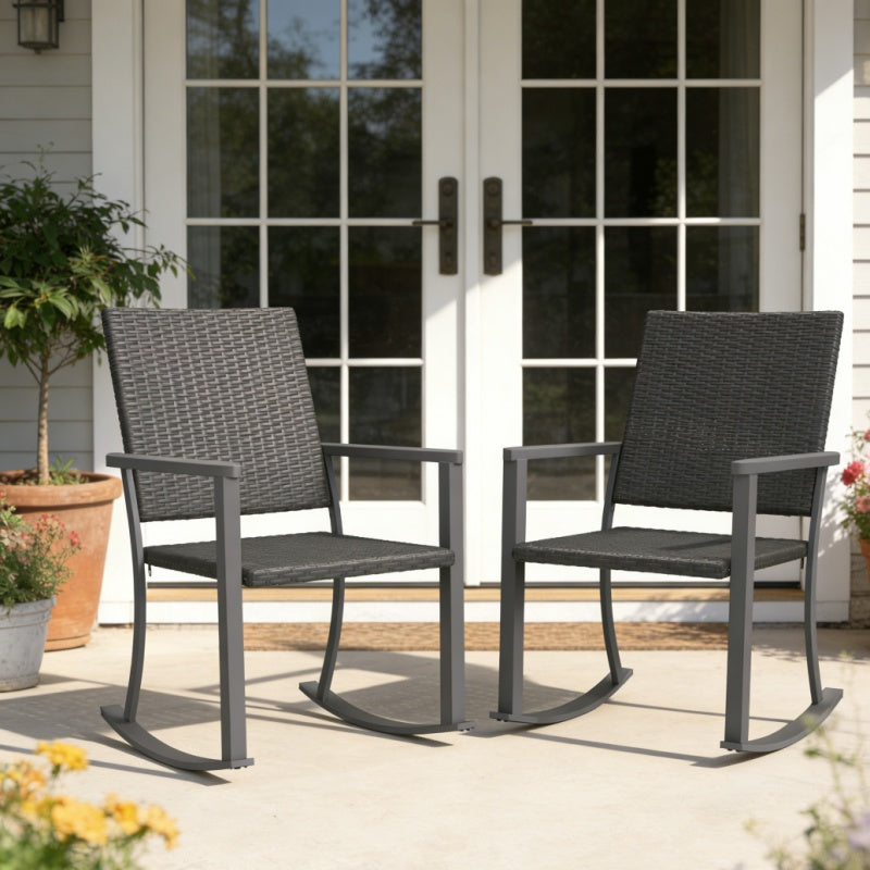 YODOLLA Outdoor Rattan Patio Chairs with Armrests and Metal Frame (2pcs)