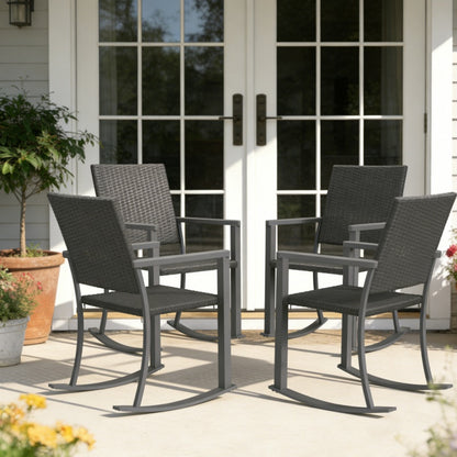 YODOLLA Outdoor Rattan Patio Chairs with Armrests and Metal Frame (4pcs)