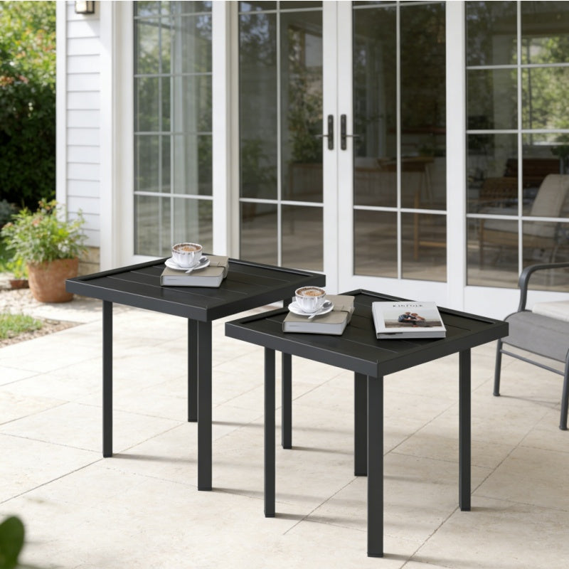 YODOLLA Square Outdoor Side Table Pool End Table, Metal  Easy Maintenance  (2pcs)