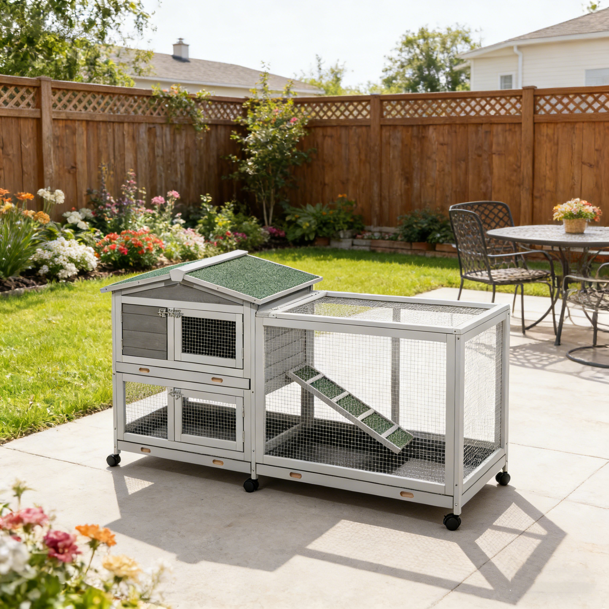 YODOLLA 62'' Rabbit Hutch Two Story Bunny Cage with No Leakage Tray