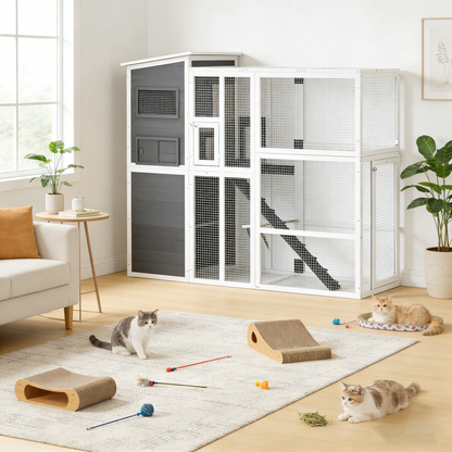 YODOLLA Large Spacious Cat Cage With Weatherproof Roof, Grey