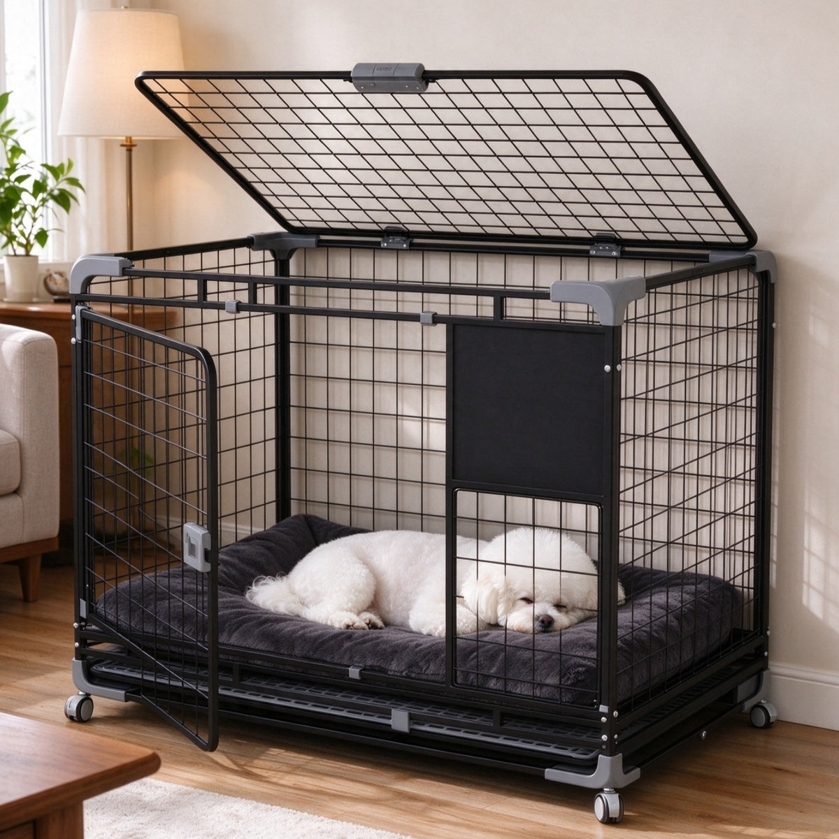 YODOLLA 36" Metal Wire Dog Crate for Medium Dogs with Wheels, Black