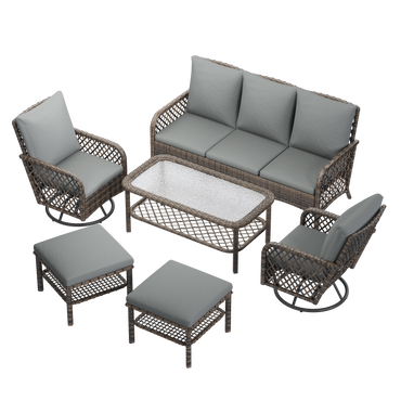 YODOLLA 6PCS Wicker Conversation Set Patio Furniture Set Outdoor Sectional Sofa Couch