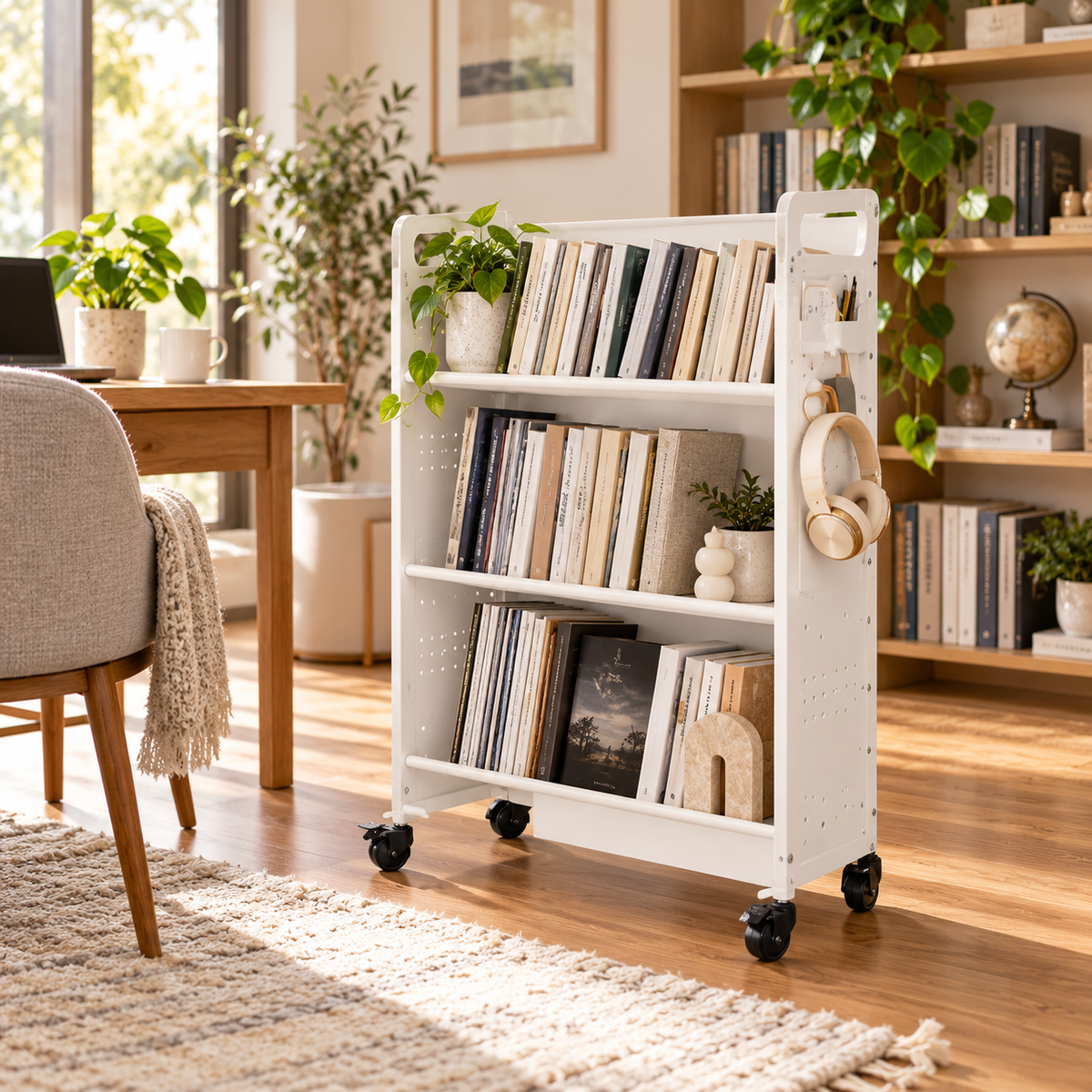 YODOLLA 2-in-1 Book Cart with Wheels Utility Cart 352LBS Library Truck Bookshelf