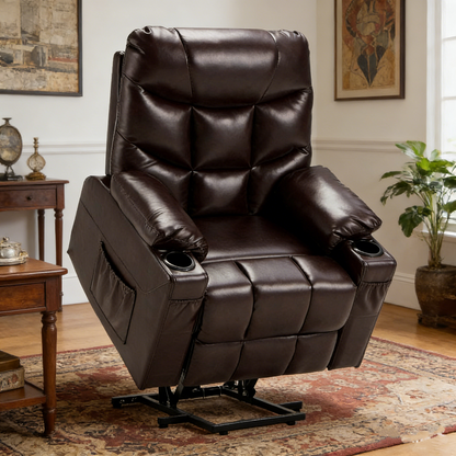 YODOLLA Massage Power Lift Recliner for Elderly, Faux Leather, Dark Brown