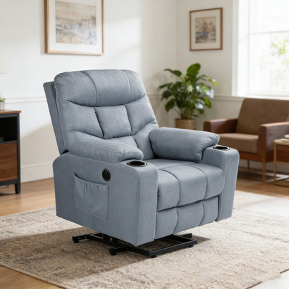 YODOLLA Massage Power Lift Recliner for Elderly, Linen Fabric, Grey