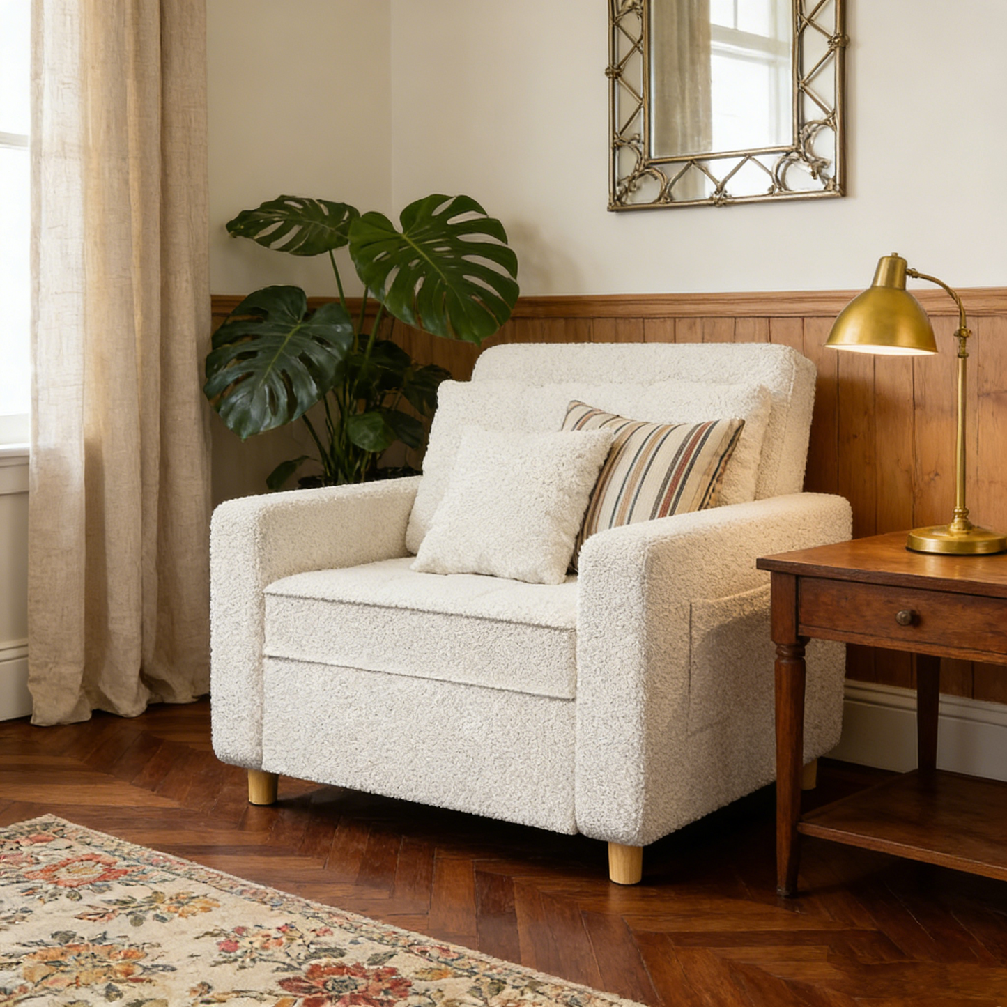 YODOLLA 36" Convertible Chair Bed, Teddy White