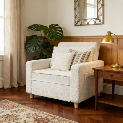 YODOLLA 36" Convertible Chair Bed, Teddy White