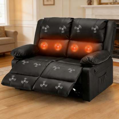 YODOLLA 2 Seat Loveseat Recliner with Heat&Massage Function, Faux Leather, Black