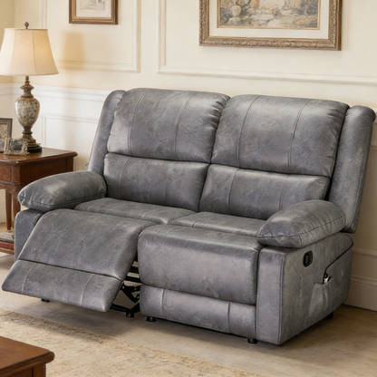 YODOLLA 2 Seat Loveseat Recliner with Heat&Massage Function, Faux Leather, Grey