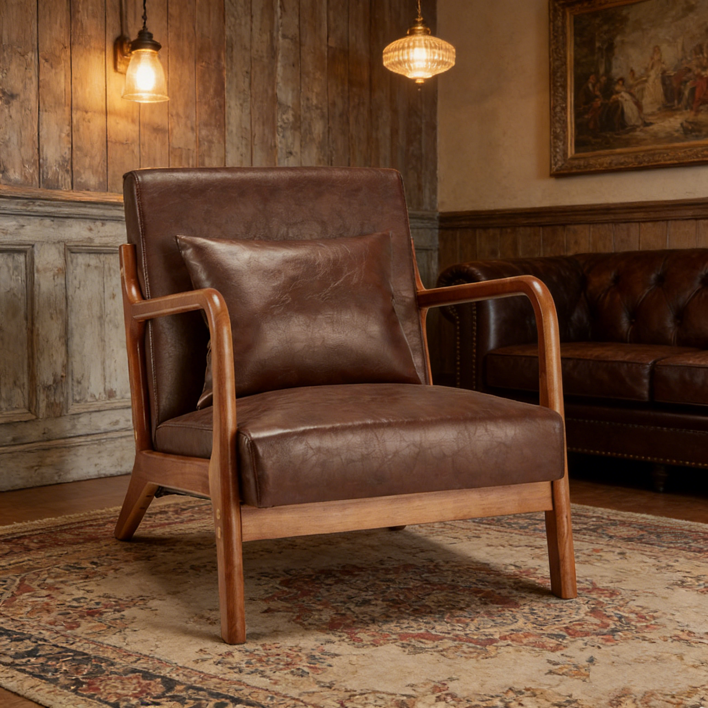 YODOLLA Accent Chair Reading Armchair, PU Leather Brown