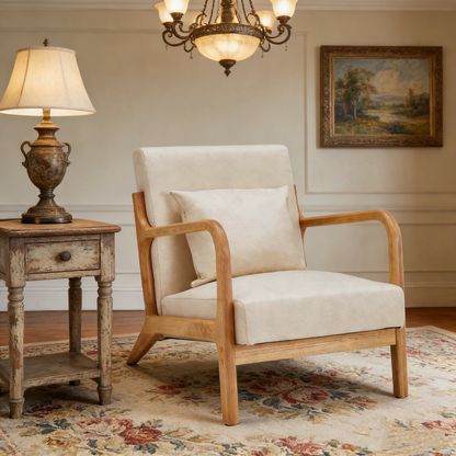 YODOLLA Accent Chair Reading Armchair, Linen Beige