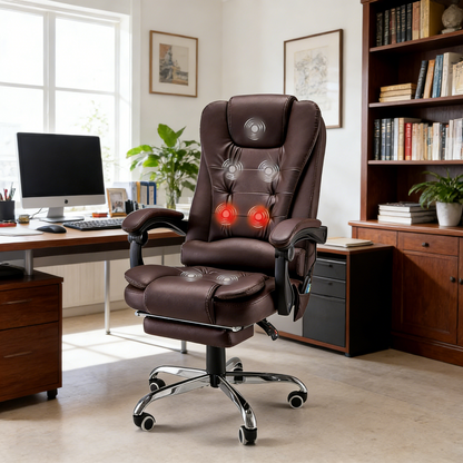 YODOLLA Massage Office Chair with Heat w/Retractable Footrest, Brown