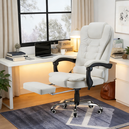 YODOLLA Massage Office Chair with Heat w/Retractable Footrest, Cream White