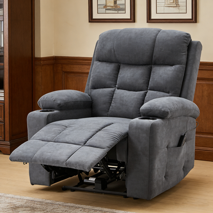 YODOLLA Wide Armrests Electric Recliner Nursery Chair, Linen Leather, Gray Blue