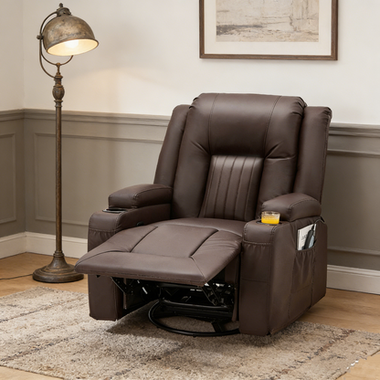 YODOLLA Recliner Chair with Heat&Massage, PU Leather Brown