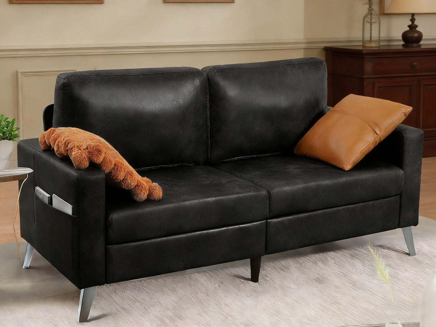 YODOLLA 79 Inch Sofa Couch for Living Room, Faux Leather, Black