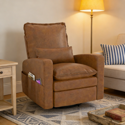 YODOLLA Rocking Chair Reclining Sofa Chair, Faux Leather Brown